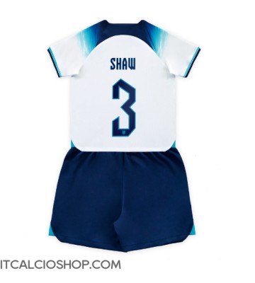 Inghilterra Luke Shaw #3 Prima Maglia Bambino Mondiali 2022 Manica Corta (+ Pantaloni corti)
